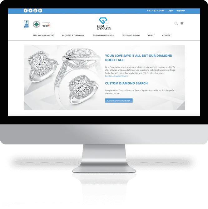 Jewelry e-commerce website on a desktop display