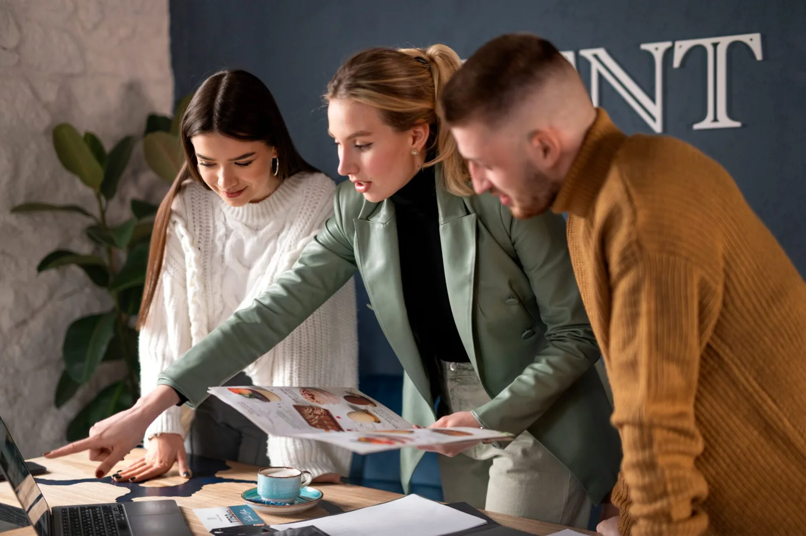 Team reviewing brand materials